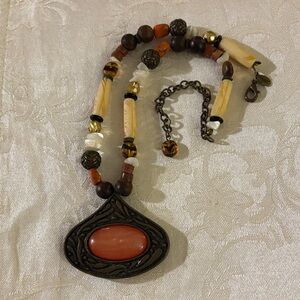 Chico's Multicolor Beaded Necklace with Orange Pendant